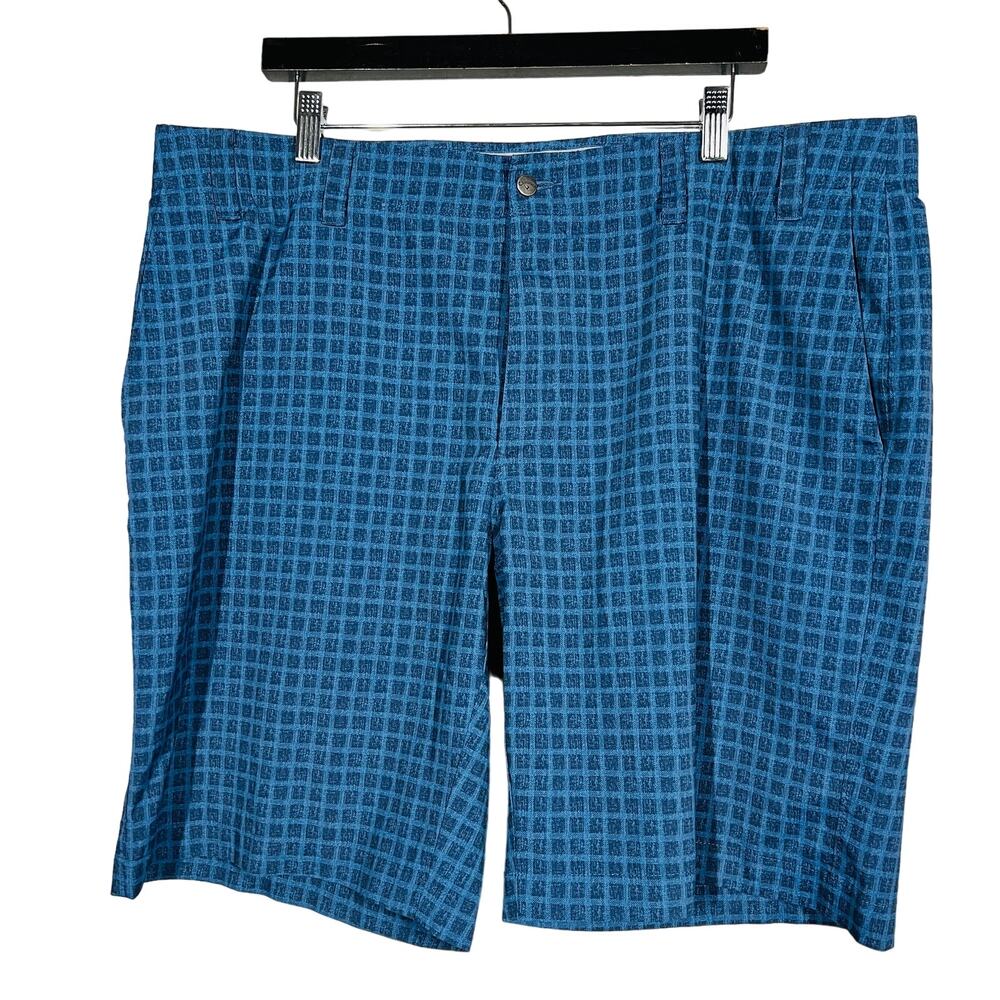 Callaway Checker Print Golf Shorts Athletic Long Blue Button Zip - 38